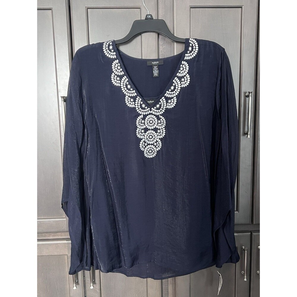 Alfani Navy Neo Moroccan Embroidered Layered Blouse Set Women’s 20W Plus NWT